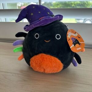 Squishmallows Black and Orange Spider Plush with Purple Witch Hat